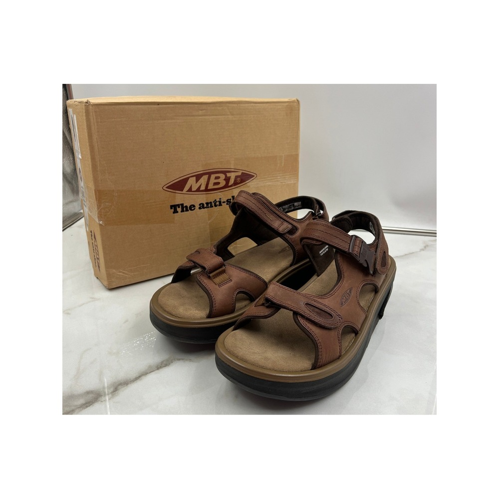 MBT Kisumu Walking Sandals Mens Sz 11 Brown Leather Rocker Bottom Athletic